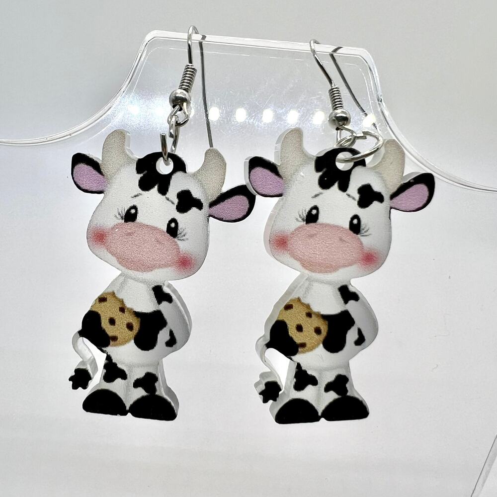 Cow Earrings - Cookie Earrings - Animal Earrings - Teacher Earring - Zoo Animal